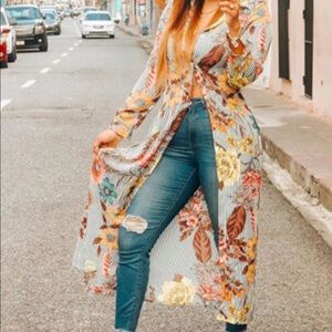 Vertical Striped Floral Longline Shirt